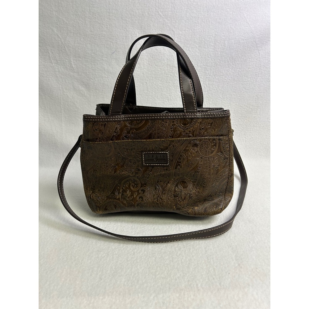 Boho Western Relic Womens Small Brown Embossed Paisley Crossbody Satchel Bag